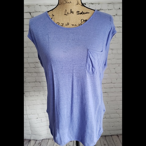 Athleta Tops - ATHLETA NEWPORT LINEN CAP SLEEVE BAJA BLUE